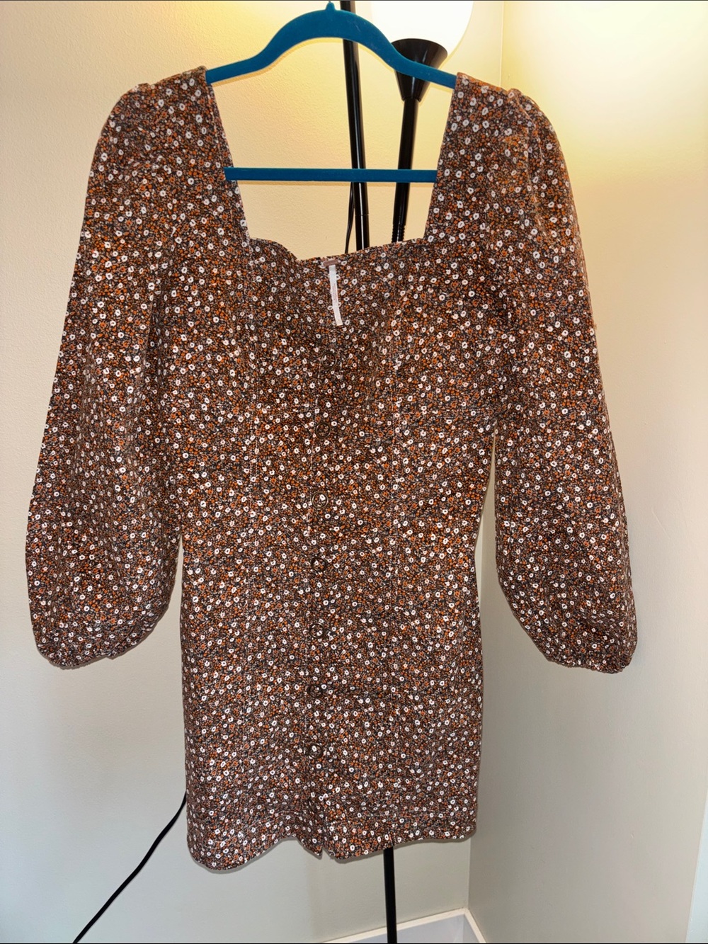 Free People Brown Floral Button-Front Corduroy Dress